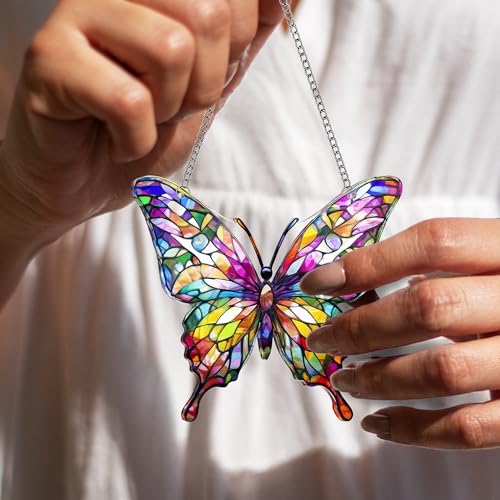 Acrylic Butterfly Suncatcher Ornament, Stained Glass Window Hanging Decor