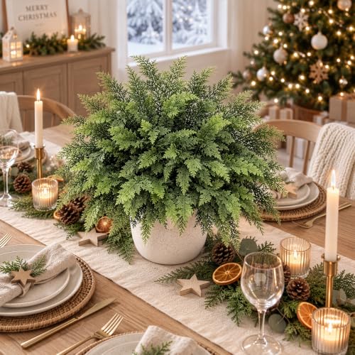 Artificial 18-Inch Cedar Branches for Christmas Decor - 12 Pack
