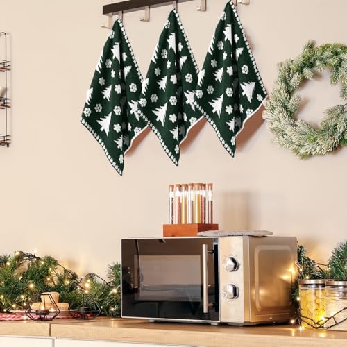 Remagr 6 Pack Christmas Tree Wash Cloths 13 x 13 inches Green