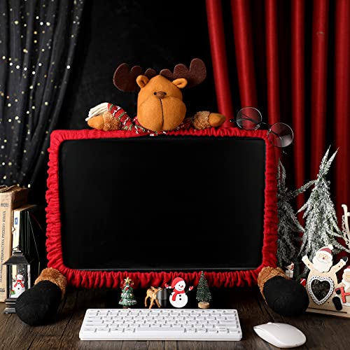 Oudain 2-Pack Christmas Monitor Covers with Santa & Reindeer Decorations, Fits 19-27 inch Screens