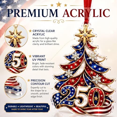 USA 250th Anniversary Acrylic Christmas Ornament, Patriotic Holiday Decor