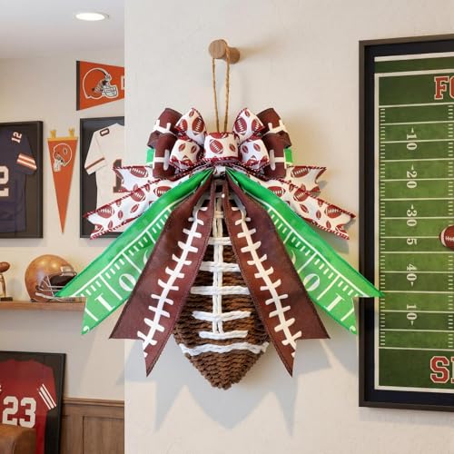 Lyrow Rattan Football Wreath Decor 9.84-inch Front Door Hanging Craft