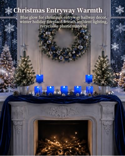 Ceremlit Blue LED Votive Candles 12 Pack Battery Operated Flameless Tealights