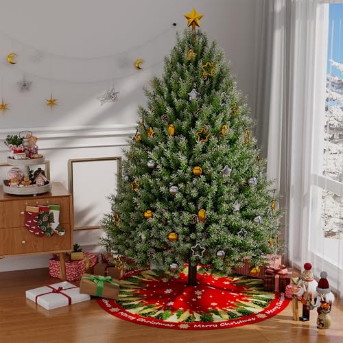 48 Inch Gold Snowflake Christmas Tree Skirt - Felt Holiday Decor for Home & Party