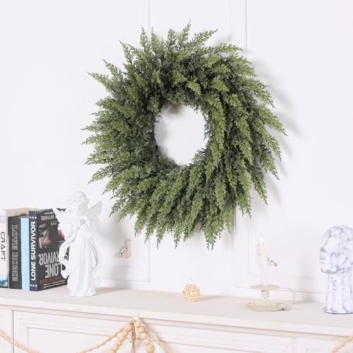 24-Inch Artificial Cedar Wreath, Lifelike Faux Pine Christmas Decor