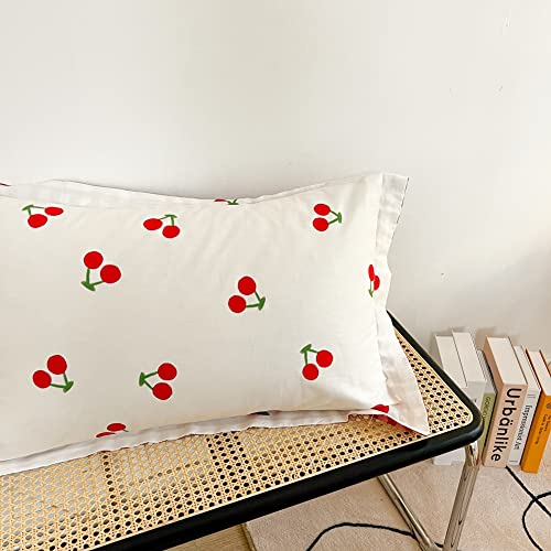 Cherry Print 100% Cotton Twin Duvet Cover Set - 3-Piece Bedding
