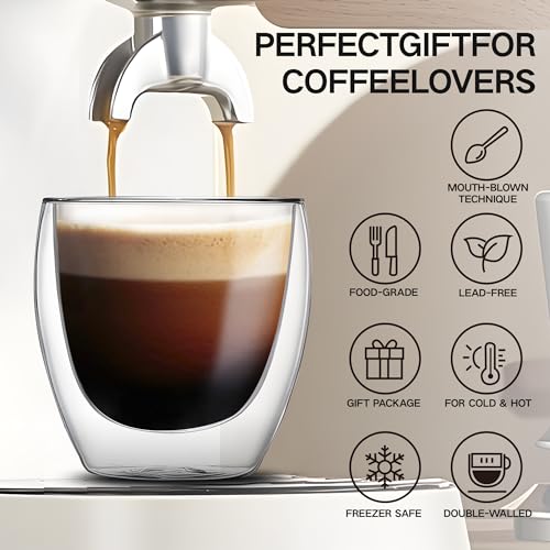 8oz Set of 4 Double Walled Borosilicate Glass Coffee Mugs - Insulated Hot Beverage Cups