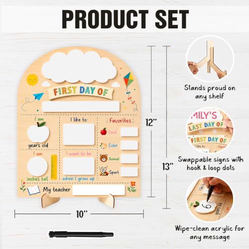 Reusable First and Last Day of School Sign - 12" x 10" Wooden Chalkboard