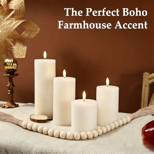 24-inch Farmhouse Wood Bead Garland with Tassels - Rustic Home Decor