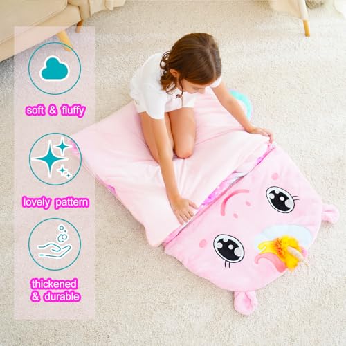 Kids Plush Nap Mat with Pillow - 3-in-1 Sleeping Bag for Preschool & Travel
