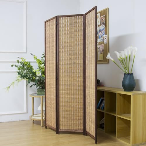 3-Panel Bamboo Room Divider Screen - 5.6 FT Tall Freestanding Folding Partition
