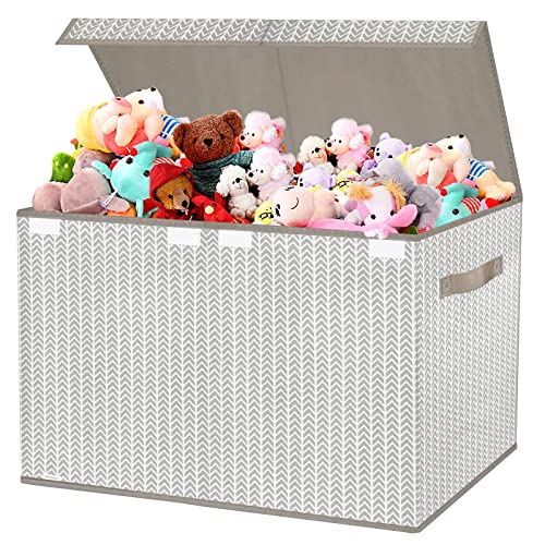 Extra Large Collapsible Toy Chest with Flip-Top Lid, Gray Tree Pattern
