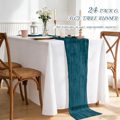 Pesonlook 24 Pack Teal Cheesecloth Table Runner 17.7x108 Inch for Wedding & Party Decor