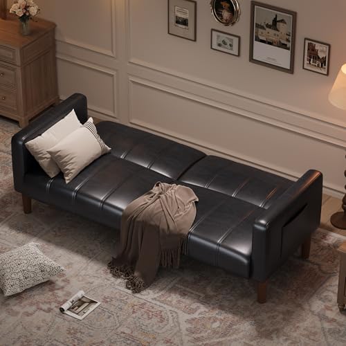 75-Inch Faux Leather Convertible Futon Sofa Bed with Adjustable Backrest