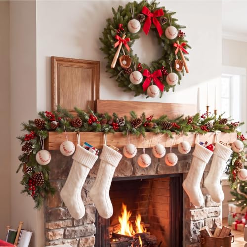 Novabright Felt Baseball Christmas Tree Ornaments 12 Pack, Handmade Wool Decor with Hanging Rope for Holiday, Gift for Baseball Fans