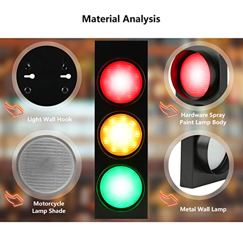 HOMIER 1-Side 3-Light Traffic Light Wall Lamp Remote Control Retro Decor