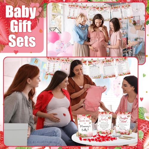 Sherr 476 Pcs Strawberry Baby Shower Games Set - Activities & Party Supplies, Red/Strawberry