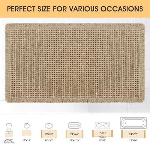 IM HOME Waffle Bath Mat Beige 32x20 Boho Non Slip Washable Rug