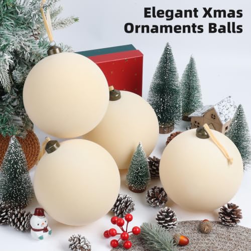 Cream 9 Velvet 6-Inch Christmas Balls – Large Flocked Xmas Ornaments
