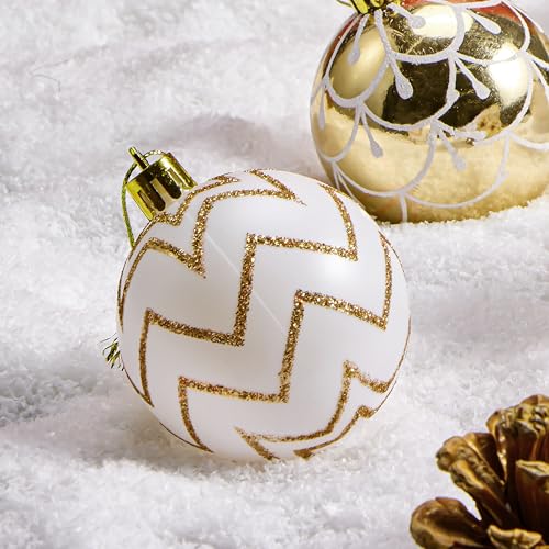 Christmas Tree Ornaments Set - 30 Shatterproof Gold & White Balls for Holiday Decor
