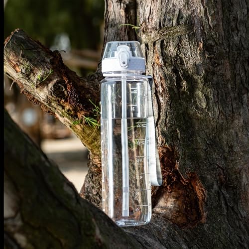 32oz Motivational Water Bottle with Time Marker & Straw