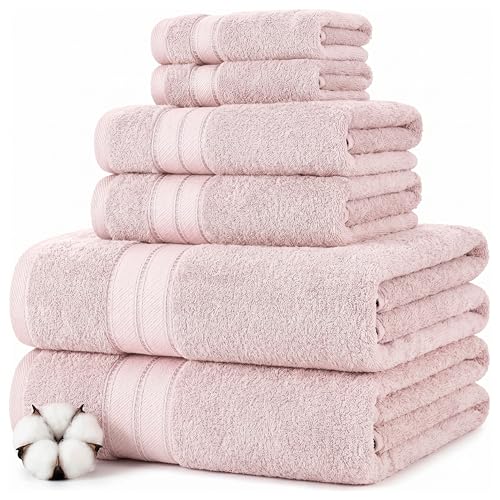 6-Piece Combed Cotton Towel Set - 600 GSM Plush Bath & Hand Towels, Blush