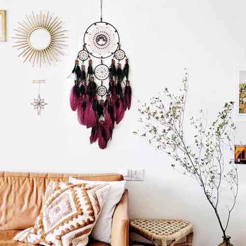 Large Tree of Life Macrame Dream Catcher - Handmade Boho Wall Hanging Decor