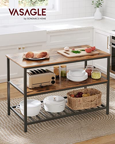 47-Inch Kitchen Island Table with 3-Tier Storage Shelves & Steel Frame