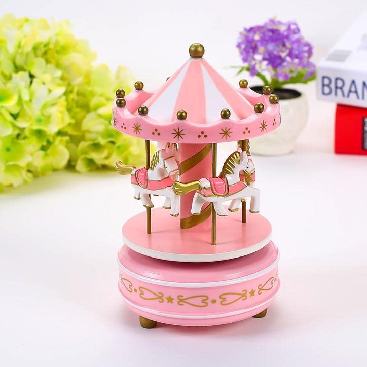 Carousel Music Box Pink Decorative Keepsake Gift for Birthdays and Weddings