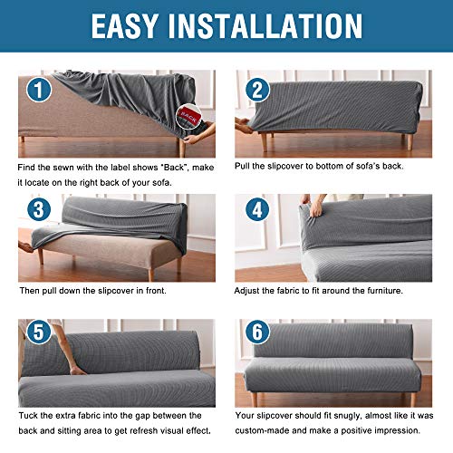 Stretch Armless Futon Cover - Jacquard Elastic Sofa Bed Slipcover, Gray