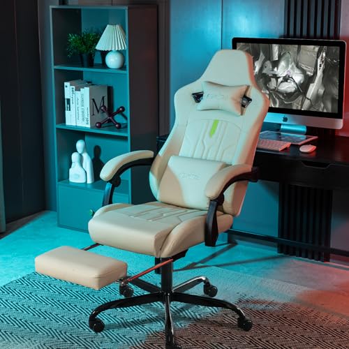 Ergonomic Gaming Chair with Massage Lumbar Support, Footrest & PU Leather