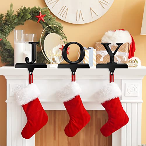 Black Christmas Stocking Holders Set of 3 - Metal Mantel Clips for Decorations