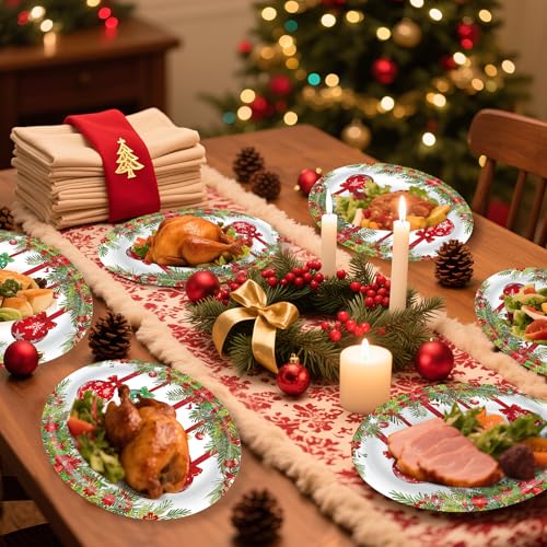 Christmas Party Plates 25 Pack 10x12 Inch Heavy Duty Disposable Oval Dinnerware