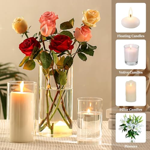 Clear Glass Hurricane Candle Holders - Set of 3 for Pillar Candles