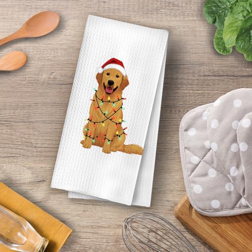 Christmas Golden Retriever Variation: Waffle Dish Towel 16x24 - Dog Mom Gifts, Kitchen Tea Towel