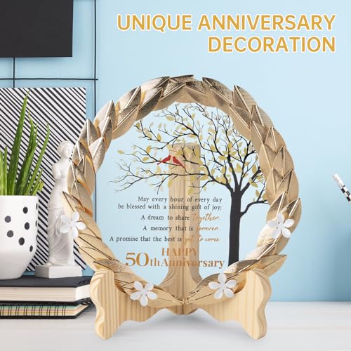50th Anniversary Crystal Plaque with Golden Wreath Gift for Couples