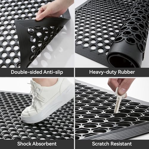 Heavy Duty Rubber Door Mat 17x30 Inch - Non-Slip Waterproof Outdoor Doormat