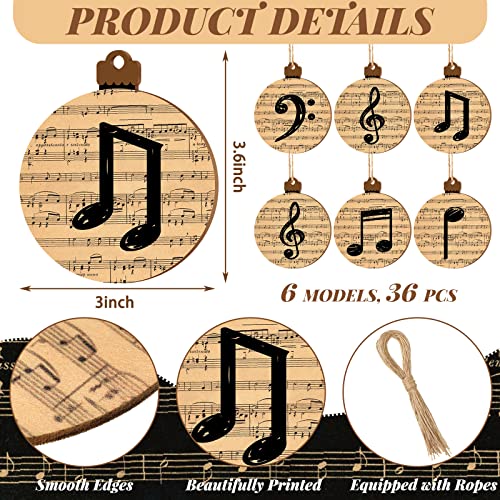 Gerrii 36 Pcs Wooden Christmas Music Ornaments Treble Clef Decoration Brown - Holiday Wall Decor