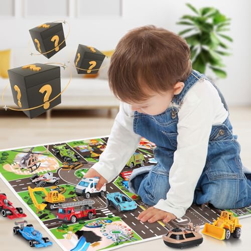 Toy Vehicle Advent Calendar - 24 Day Christmas Countdown Set with Play Map