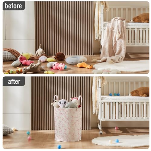 Large Cotton Canvas Nursery Laundry Basket with Handles and Bowknot