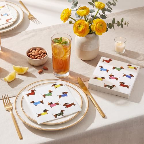 Frienda Dachshund Dog Cocktail Napkins 3-Ply 5x5 Inch - Pack of 60