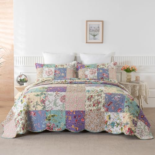 YAYIDAY 100% Cotton Oversized King Patchwork Quilt Set - 120x118 Bedspread