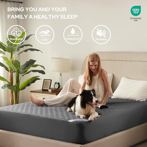 BEDLORE Waterproof Queen Mattress Protector, Soft Noiseless Breathable Bed Cover