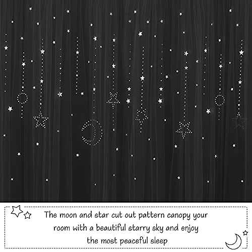 NICETOWN Moon & Star Cut-Out Blackout & Sheer Curtain Panels, 52x63, Greyish White, 2 Pack