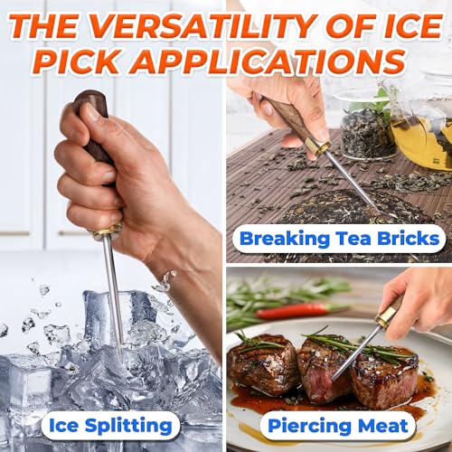 KETAR 3 Pcs Stainless Steel Ice Picks with Wooden Handles – Bar & Cocktail Tool Set