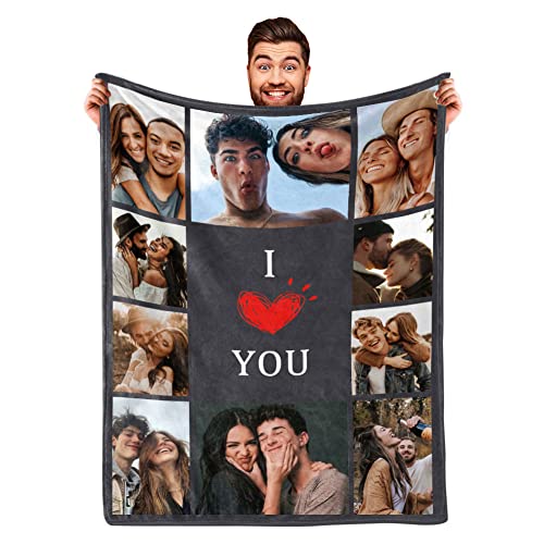 DayOfShe Custom Photo Blanket - I Love You Girlfriend Boyfriend Personalized Flannel Gift, Ultra Soft Fleece Bed Cover, Anniversary & Birthday Gift