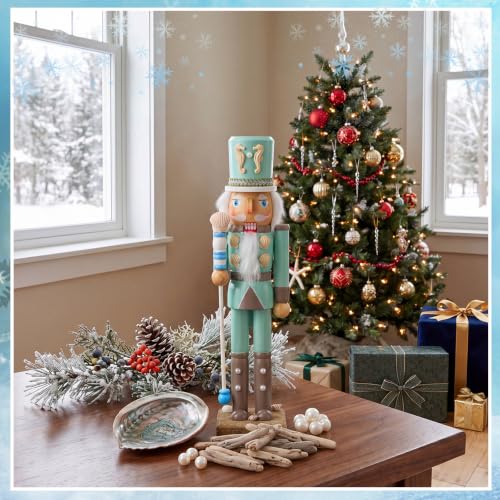 15in Ocean Shell Nutcracker - Wooden Christmas Decor by Blosssound, Ocean Theme