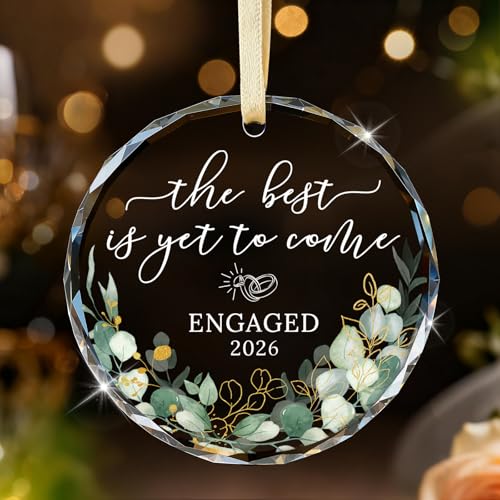 Engaged 2026 Crystal Glass Ornament Keepsake for Couples