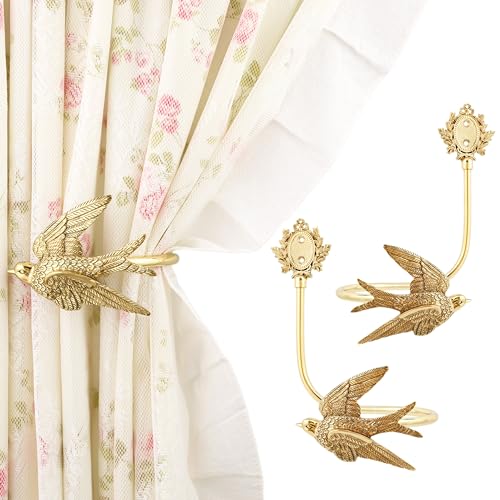 Solid Brass Swallow Curtain Holdbacks - Hand-Forged Gold Wall Tiebacks
