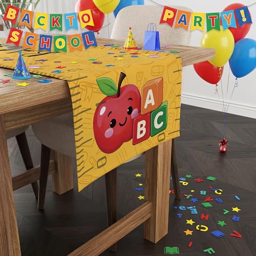 Back to School Table Runner, 13.8 x 73 Inch Polyester Classroom Party Decor